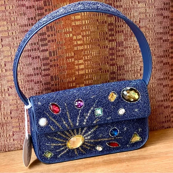 🌺🎉HP🎉🌺 NWT Staud Beaded Tommy Shoulder Bag Navy Celestial 🌟 Rare 🌟 - Picture 6 of 16